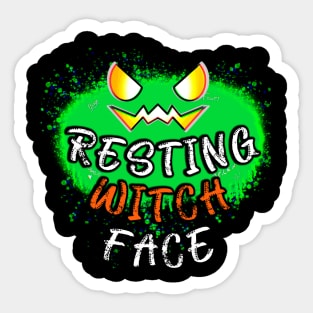 Resting Witch Face Jack O Lantern Green Pumpkin Splat Sticker